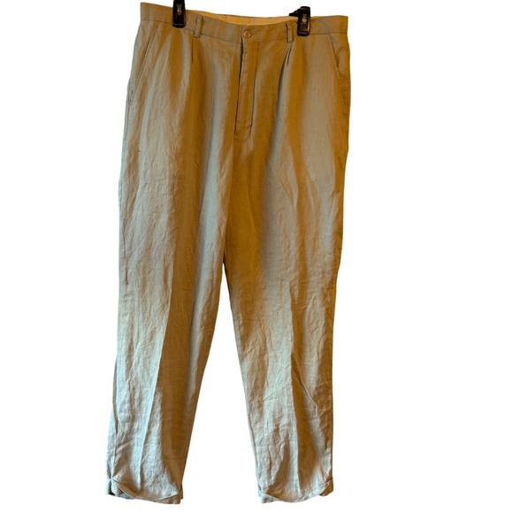 Metafiori New York Mens Tan 100% Linen Pleated Dress Pants Size 38 - Picture 2 of 7